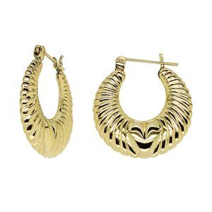 COPY - Croissant Shrimp Style With Heart Dangle Hoop Earrings 14K Yellow Gold